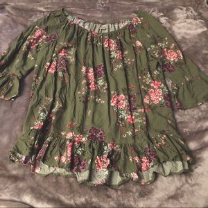 Terra & Sky Green Pink Flower Blouse